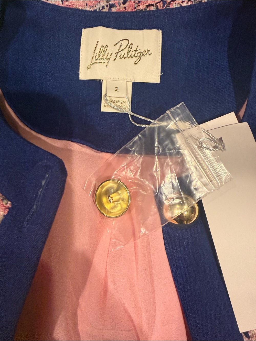 Lilly Pulitzer Pink Bouclé Jacket with Navy Trim - Picture 4 of 4